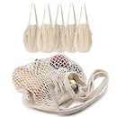MERCURHOUSE 5 pack Cotton String Shopping Bags Reusable Washable Grocery Mesh Bags Organizer for Grocery Shopping Produce Net Bags with Longhandle for Fruit Vegetable Storage