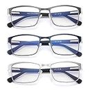 Reading Glasses for Men - 3 Pack Blue Light Blocking Men's Metal Readers (3 Pairs Mix Color-Sliver Gunmetal Blue, 1.0)