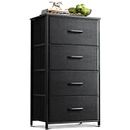 AODK Dresser for Bedroom with 4 Storage Drawers, Small Dresser Chest of Drawers Fabric Dresser with Sturdy Steel Frame, Black