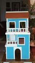 Casa delle bambole in legno, 3 piani, stile inglese color turchese (dollhouse)