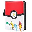 LuckBoyi Trading Card Binder 4 Pocket, Trading Card Albums Waterproof,Premium Cards Binder with Removable Sleeves PU Leather Card Folder Holder Card Book for Cards, Card Collector Ablum (Red-4Pocket)