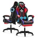 RGB Gaming Chair with Bluetooth Speakers and LED Lights Ergonomic Massage Computer Game Chair with Footrest High Back Music Video Game Chair with Lumbar Support Red and Black