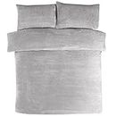 Sleepdown Teddy Fleece Duvet Cover Quilt Bedding Set with Pillow Cases Thermal Warm Cosy Super Soft - King - Grey