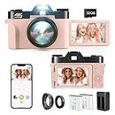 4K Digital Cameras for Photography, 48MP Vlogging Camera, 16X Zoom Point and Shoot Students Camera, Wide Angle Lens&Macro Lens Video Camera,180° Flip Screen Compact Camera, 32GB Card&2 Batteries,P