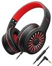 NIVAVA Wired Headphones with Microphone, K16 On-Ear Headphones for Kids with 3.5MM Jack, Foldable Stereo Bass Headphones for Teens School Amazon Kindle, Fire, Chromebook, Tablet(Black Red)