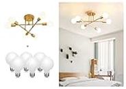 Dellemade Modern Sputnik Chandelier, 6-Light Ceiling Light, 6 LED Light Bulbs Included, for Bedroom Dining Room,Kitchen,Office (Gold)