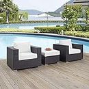 MERRY FASHION Outdoor Seating Set of 2 and Matching Side Table - 3 Piece Wicker Patio Bistro Set with Premium Fabric Cushions Outdoor Furniture, (Black Patio with White Cushion)