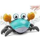 QINGBAO Crawling Crab Baby Toy with Music and LED Light Up for Kids, Toddler Interactive Learning Development Toy with Automatically Avoid Obstacles, Build in Rechargeable Battery (Green)