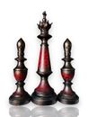 3pc Giant Chess Statues Hardwood/ red Stained Sculpture Set Vintage 1990-2000s