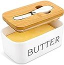 Ceramic Butter Dish with Lid and Knife, 650ML Airtight Butter Keeper with Silicone Sealing, Airtight Butter Dish Butter Holder with Covers, Butter Box Use to Storage Home Made Butter, Nuts and Cheese