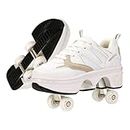CHSSIH Roller Skates for Women Outdoor,Parkour Shoes with Wheels for Girls/Boys,Kick Rollers Shoes Retractable Adults/Kids,Quad Roller Skates Men,Unisex Skating Shoes Recreation Sneakers,Color-4.5US
