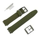 MMBAY Rubber 19MM Army Green Watch Strap Compatible Swatch Watch Band Replacement Waterproof Silicone Watch Wristband for Ladies(Army Green Buckle)