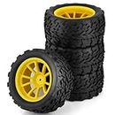 Chanmoo 1/10 Monster Truck Tires and Wheels 12mm Hex Hubs RC Truck Tyres OD 118mm for 1:10 Scale Off Road Truck Car Traxxas X-Maxx E-Revo Summit Kyosho 144001 HSP 94188 94111 4PCS (Yellow)