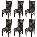 House of Quirk Elastic Chair Cover Stretch Removable Washable Short Dining Chair Cover Protector Seat Slipcover (Pack 6, Black Brown Motif),Polyester