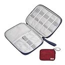 Travel Accessories Bag, Compact Cable Organiser Bag, Portable Cord Organizer Bag for Cables, Universal Organiser Storage Carry Bags, Cards, Pens, Chargers, Accessories or Supplies (Red)