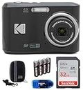 Kodak Pixpro FZ45 Digital Camera Bundle, Includes: SanDisk 32GB Memory Card, Spare Batteries, Hard Shell Camera Case and Card Reader (5 Items) (Black)