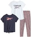 Reebok Girls' Active Leggings Set - 3 Piece Performance T-Shirt and Yoga Pants Leggings (4-12), Size 7, Vanilla