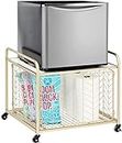 Indian Decor® 36500 Classic Steel 2-Tier Storage Stand for Mini Fridge, Rolling Cart with Easy-Grip Handles, Chevron Wire Sliding Drawer Basket, Metal Frame, Swivel Rotating Wheels-