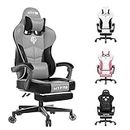 Popsit Gaming Chair Ergonomic Office Chair with Headrest and Lumbar Support PU Leather Video Game Chair Height Adjustable Swivel Gamer Chair with Footrest for Adult (Gray)