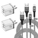 for iPhone Charger Cable 10 FT with Wall Plug, Braided Long iPhone Charging Cord + Dual USB Wall Charger Block Adapter Compatible with iPhone 12/11/11 Pro Max/XS/XR/X/8/7/6 Plus, iPad (4-Pack)