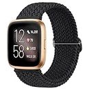 Mugust Elastic Band Compatible with Fitbit Versa 2 Bands/Fitbit Versa Bands/Versa Lite/Versa SE Women Men, Soft Adjustable Stretchy Loop Replacement Wristbands for Fitbit Versa 2 Smart Watch (Black)