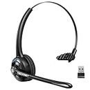 TECKNET Wireless Headset, Bluetooth Headphones with Noise Cancelling Microphone for Trucker, Hand Free Wireless Headset with Mute Mic for Cellphone/PC/Home/Office/Call Center (USB Dongle)