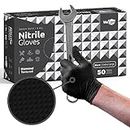 WECARE Black 8 Mil Nitrile Gloves Large 50 Pack - Heavy Duty Mechanic Gloves, with Diamond Grip - Powder and Latex Free Disposable Gloves