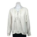 Old Navy Womens White Lace Up Long Sleeve Athletic Sweatshirt Top Sz Large