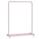 SONGMICS Clothes Rack with Wheels, 35.8 Inch Single-Rod Garment Rack, Clothing Rack for Hanging Clothes, with Dense Mesh Storage Shelf, 110 lb Load Capacity, 2 Brakes, Jelly Pink UHSR025P01