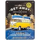 Nostalgic-Art Retro Blechschild, 15 x 20 cm, VW Bulli – Let's Get Away Night – Volkswagen Bus Geschenk-Idee, aus Metall, Vintage Design