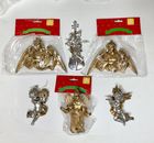 Set/6 Vintage Angel Christmas Ornaments Cherubs Musical Instruments Plastic NOS