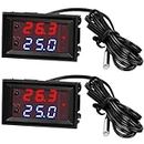 12V Electronic Temperature Controller Programmable -50 to 110 Degree Celsius Heating/Cooling Thermostat Control Switch Module NTC Waterproof Sensor Probe Dual Color LED Display Monitor (2 Pieces)