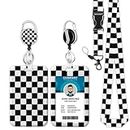 Onevenvi ID Badge Holder with Lanyard, Black and White Checkered Lanyards for Id Badges, Retractable ID Badge Holder with Detachable Lanyard, Badge Reel Heavy Duty with Carabiner Clip