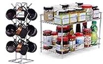 Cri8Hub Pack Of 2 Stainless-Steel Kitchens Large-Size Cup-Stand With Kitchen Organizer,Counter Top Stand 2-Tier Trolley Basket For Boxes Utensils Dishes Plates For Home,Tiered Shelf - Floor Mount