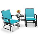 Costway Double Swing Glider Chair Rocker Glass Table Umbrella Hole Turquoise