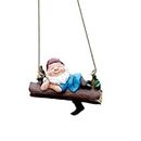 Folpus Resin Sculpture Gnome on A Swing Garden Statue Yard Ornament Gift Hanging Dwarf Figurine for Tree Planter Porch Flowerbed
