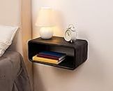 WOODCHES Floating Nightstand Wooden, Bedside Table, Nightstand Shelf, Handmade, Wall Mounted Bedside Shelf, Minimalist and Unique Style (Black)