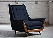 CRAFTCITY Wood Mid Century Armchair Modern Lounge Chair Arm Chair Cushioned Lounge Chair Single Seater Sofa Armchair Luxury Rest Chair (Black)