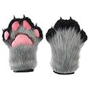 BNLIDES Cosplay Fursuit Paw Gloves Furry Claw Gloves Built-in Whistle Decompression Toys Costume Party Accessories for Adult (Grey-Black)