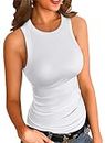 VICHYIE Summer Tanks for Women Sleeveless Tops Cami Top Shirt Ribbed Racerback Blouses Tee White Large