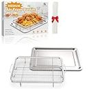Air Fryer Basket for Oven, 12.8“ x 9.6“ Stainless Steel Crisper Tray and Pan with 30 PCS Parchment Paper, 2-Piece Set, Baking Pan Perfect for the Grill,Easy to Clean