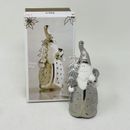 Pier 1 Imports Santa Ornament Figurine Silver  White Metallic Ceramic Christmas
