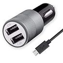 GoSale Car Charger for Samsung Galaxy M01 / M 01, Tecno Spark Power 2, Honor 9A / 9 A, OPPO A12 / A 12, Nokia 5310, Honor 9S / 9 S, Samsung Galaxy M01s / M 01 s Car Charger Dual USB Port | High Speed Rapid Fast Turbo Metal Android & Tablets Car Mobile Charger With Micro USB Charging Cable (3.1 Amp, DC2, Multi)