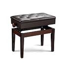 Melodic Piano Bench Stool Keyboard Stool Bench Adjustable Height Wood Leather Cushion Seat Storage Weight Capacity 200KG - Brown