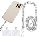 Amabro Metal Phone Chain Holder, Universal Cell Phone Crossbody Neck Lanyard with Tether Pads Adjustable Phone Wrist Strap Compatible with Smartphones, 47.2 Inch(Silver)