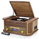 Denver 9-in-1 Retro Vintage DAB Bluetooth Wooden Radio Record Player With Speakers – DAB+ Radio, FM, Record Player, Cassette & CD Player, AUX IN, MP3 USB Recording, AUX IN And Line Out - MRD-51BT
