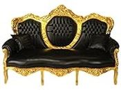 Casa Padrino 3 Seater Baroque King Black Leather Look/Gold - Living Room Couch Furniture Lounge