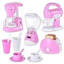 Kitchen Appliances Toys, Play Kitchen Accessories Set for Kids, Pretend Kitchen Toys, Coffee Maker, Mixer, Toaster with Realistic Light and Sounds, Play Kitchen Set for Kids Ages 3+