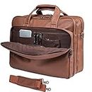 seyfocnia Leather Laptop Bag, Men's 15.6 Inche 17.3 Inche Messenger Briefcase Business Satchel Computer Handbag Shoulder Bag, [H]brown, 15.6 inch, Messenger