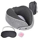 Autrucker Travel Pillow, Neck Pillow for Travel, Memory Foam Neck Pillow, Soft Travel Pillow for Airplane, Portable Neck Pillow for Easy Carry, Comfortable Sleeping on Airplane, Car, and Train (Grey)